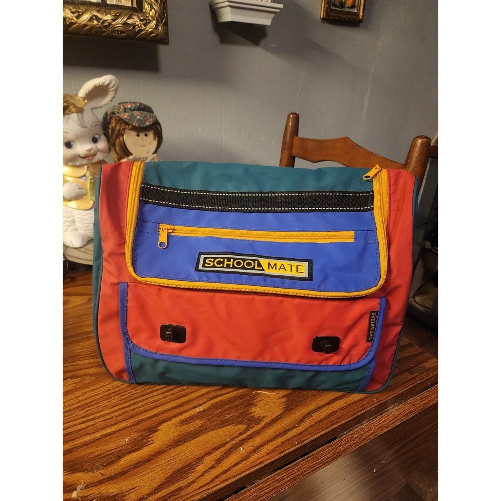 Vintage RARE School Mate Color Block School Supply Backpack Organizer HTF